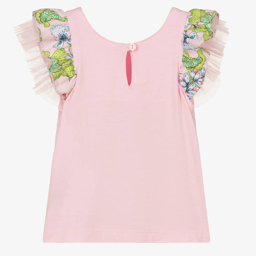 بان كون شوكولا-توب فيسكوز جيرسي مزينة بالكشكش لون زهري | Childrensalon Outlet