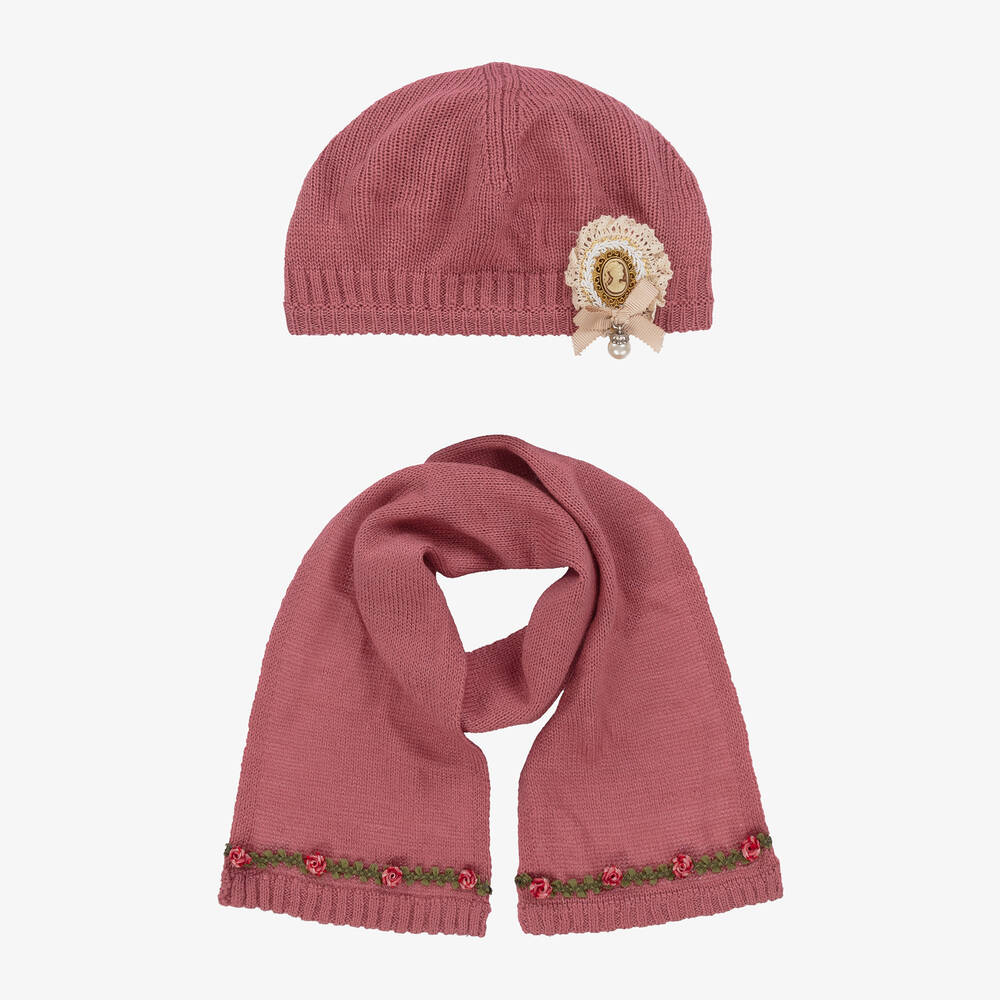 Ladies pink hat top and scarf set