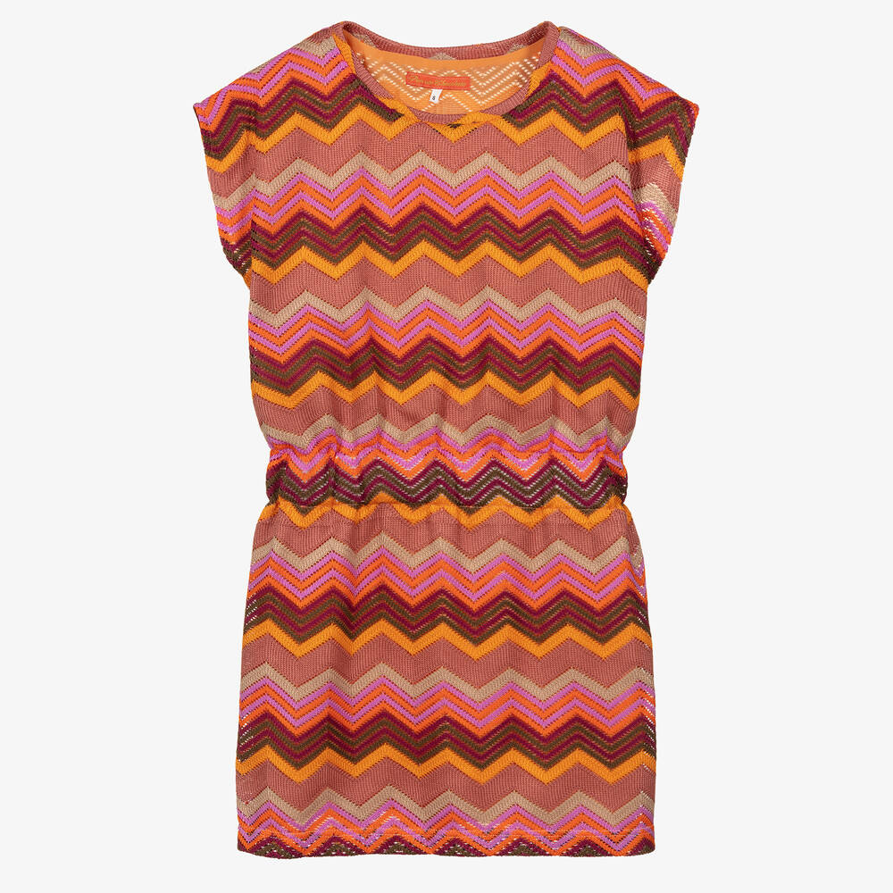 Pan Con Chocolate - Girls Pink & Orange Zigzag Knit Dress | Childrensalon