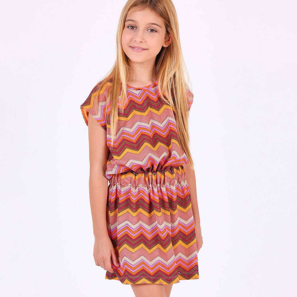 Pan Con Chocolate-Girls Pink & Orange Zigzag Knit Dress | Childrensalon Outlet