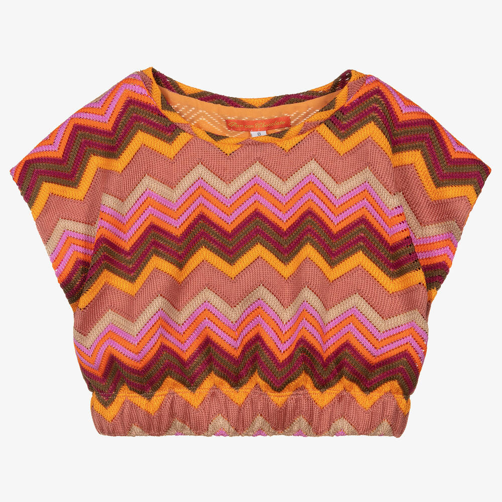 Pan Con Chocolate - Girls Pink & Orange Zigzag Knit Top | Childrensalon