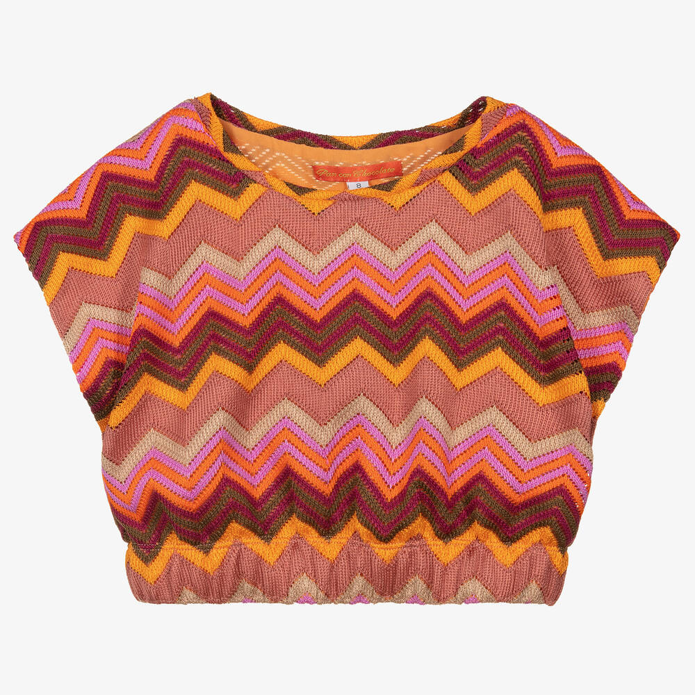 Pan Con Chocolate - Zickzack-Stricktop in Rosa & Orange | Childrensalon