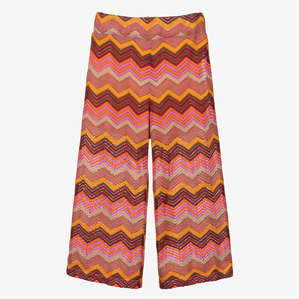 Pan Con Chocolate - Zickzack-Strickhose in Rosa/Orange | Childrensalon