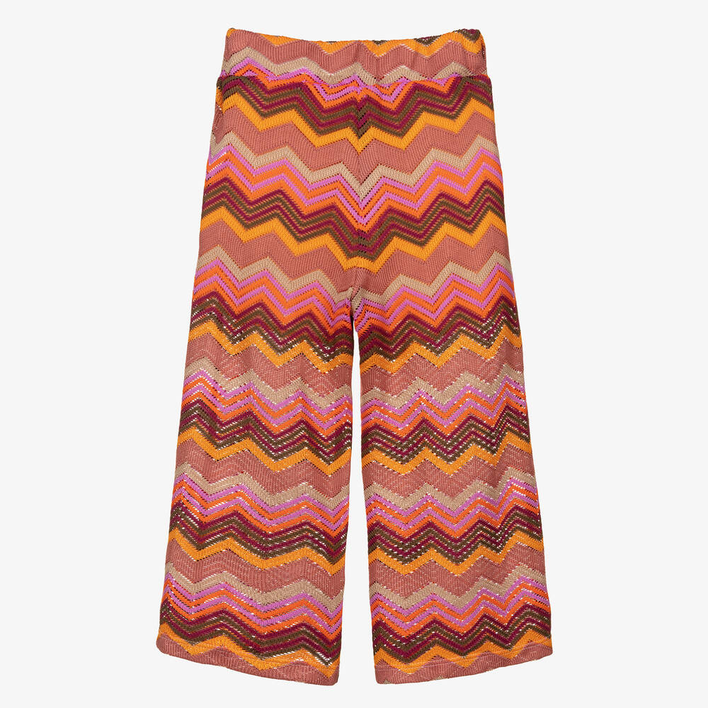 Pan Con Chocolate-Girls Pink & Orange Zigzag Knit Trousers | Childrensalon Outlet
