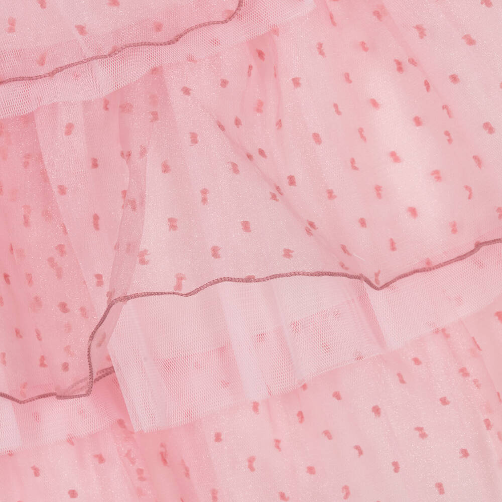 بان كون شوكولا-فستان أورغانزا مزين بكشكش لون زهري | Childrensalon Outlet