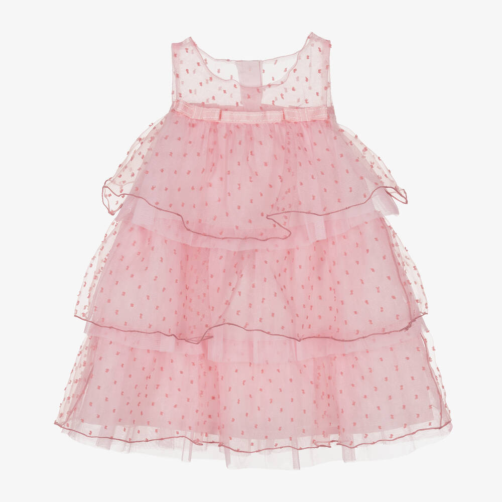 Pan Con Chocolate - Girls Pink Organza Ruffle Dress | Childrensalon