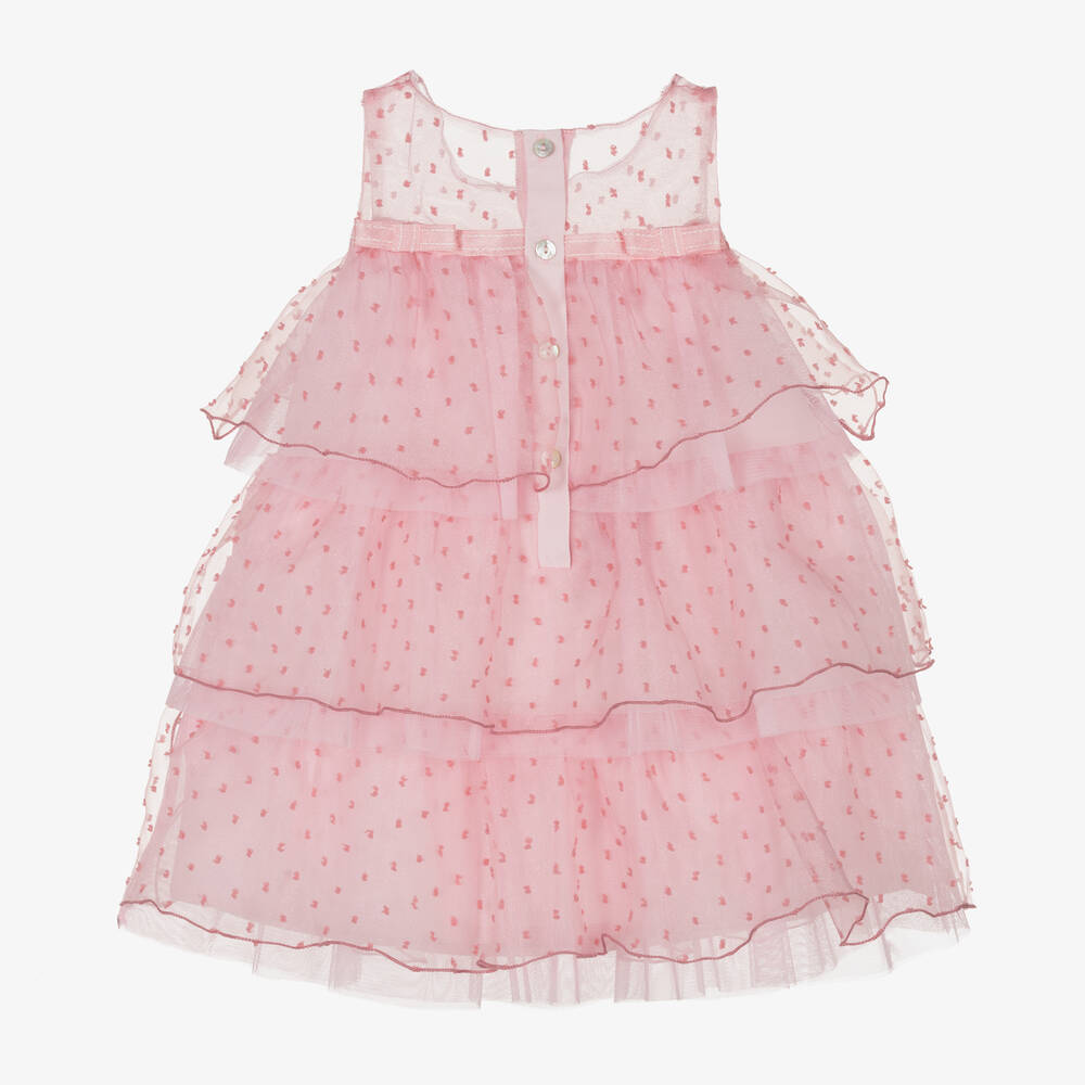 بان كون شوكولا-فستان أورغانزا مزين بكشكش لون زهري | Childrensalon Outlet