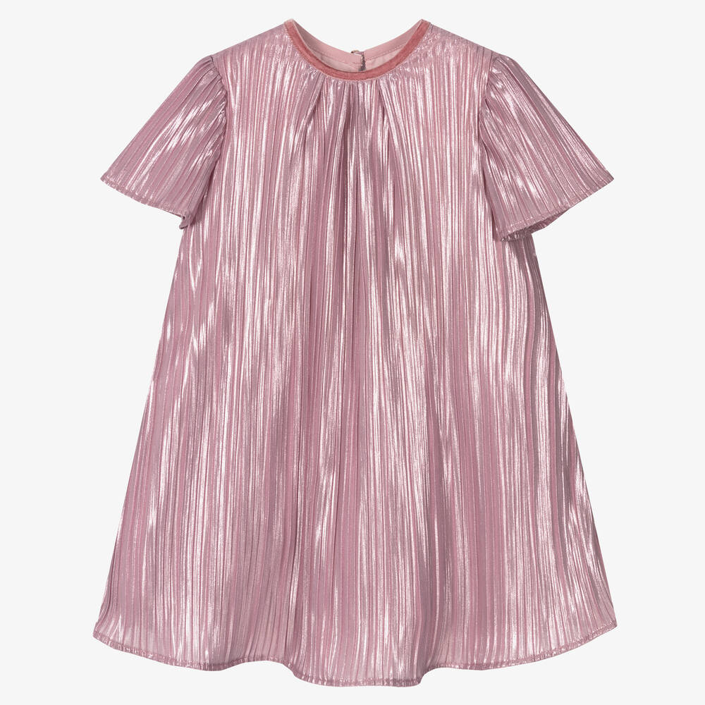 Pan Con Chocolate - Girls Pink Pleated Dress | Childrensalon