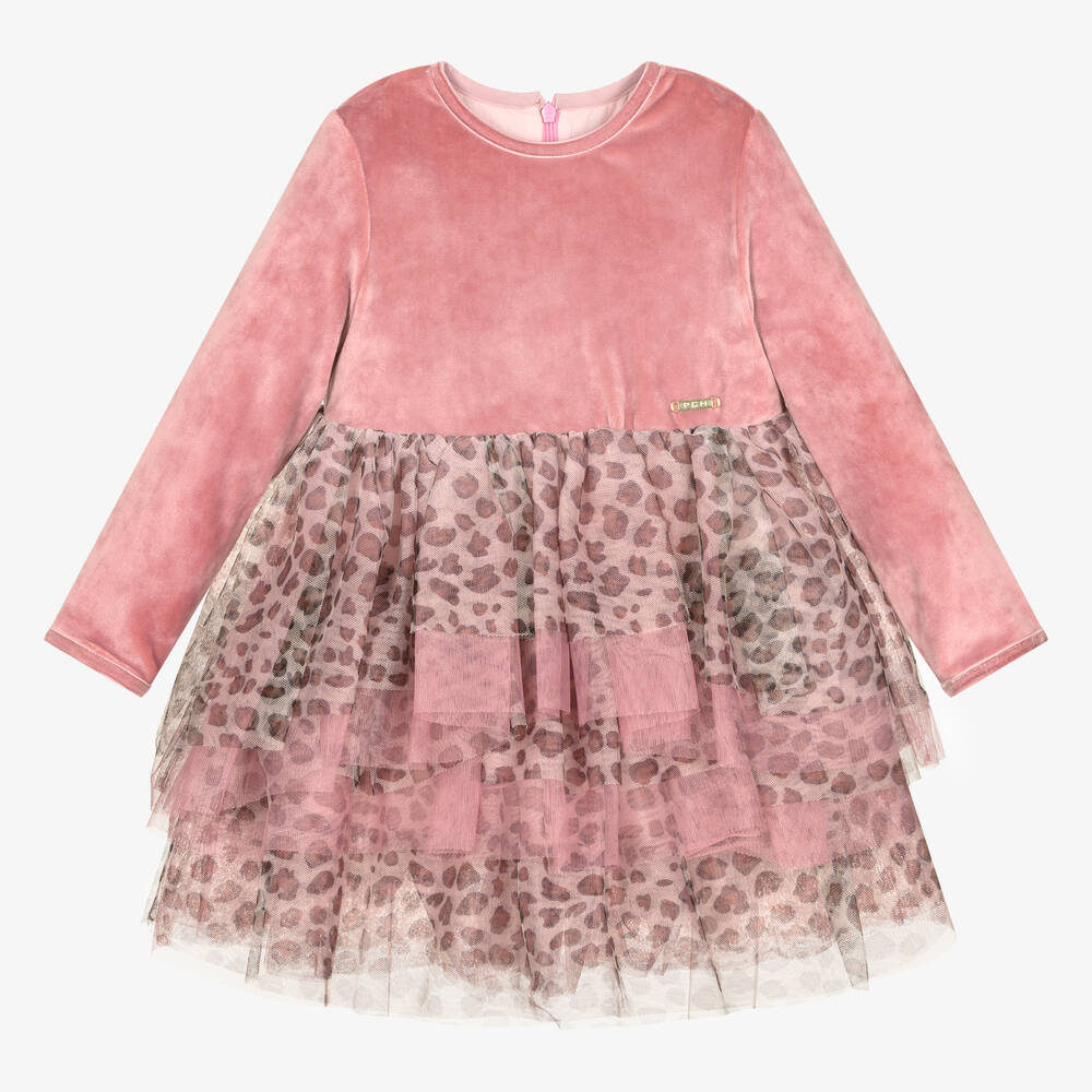 Pan Con Chocolate - Girls Pink Velour & Tulle Dress | Childrensalon