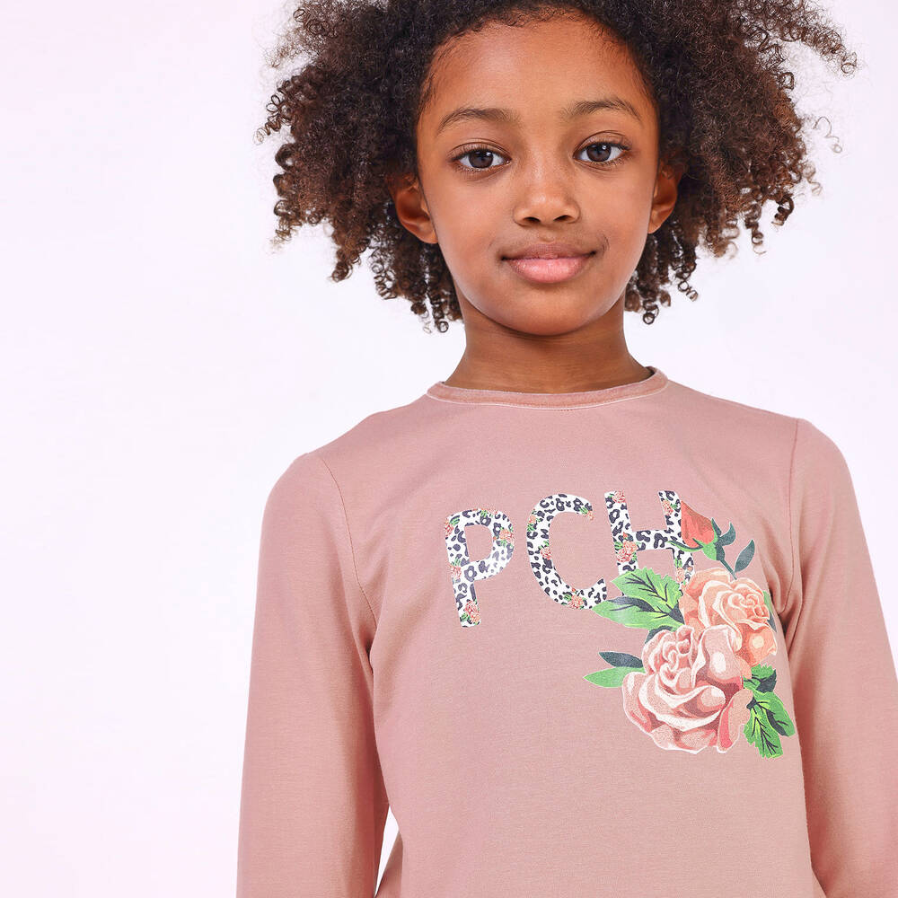 Pan Con Chocolate-Girls Pink Viscose Logo Top | Childrensalon Outlet