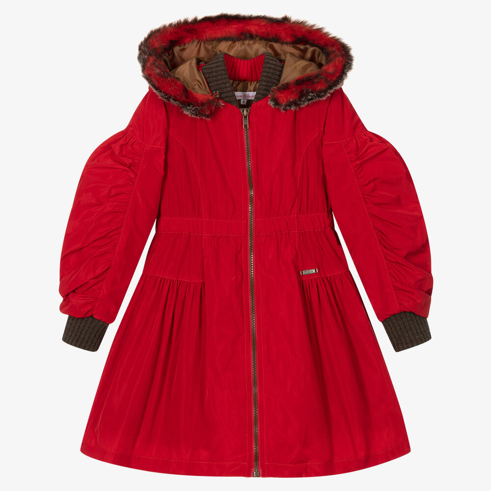 Pan Con Chocolate - Girls Red Hooded Coat | Childrensalon