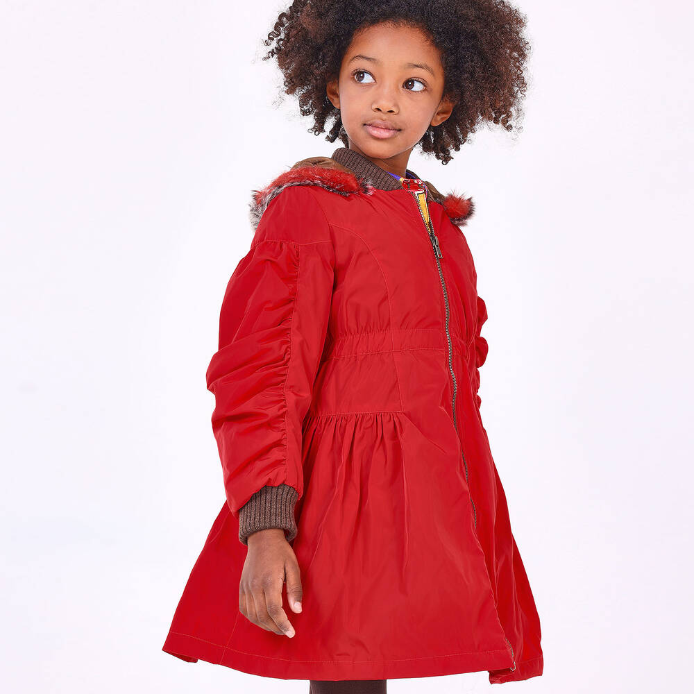 Pan Con Chocolate Girls Red Hooded Coat Childrensalon Outlet