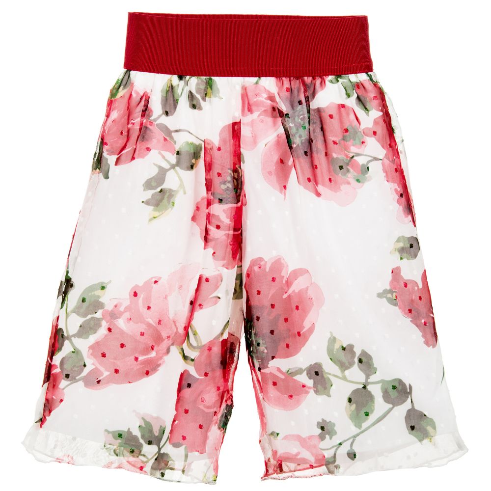 Pan Con Chocolate - Girls Red Rose Chiffon Culottes | Childrensalon