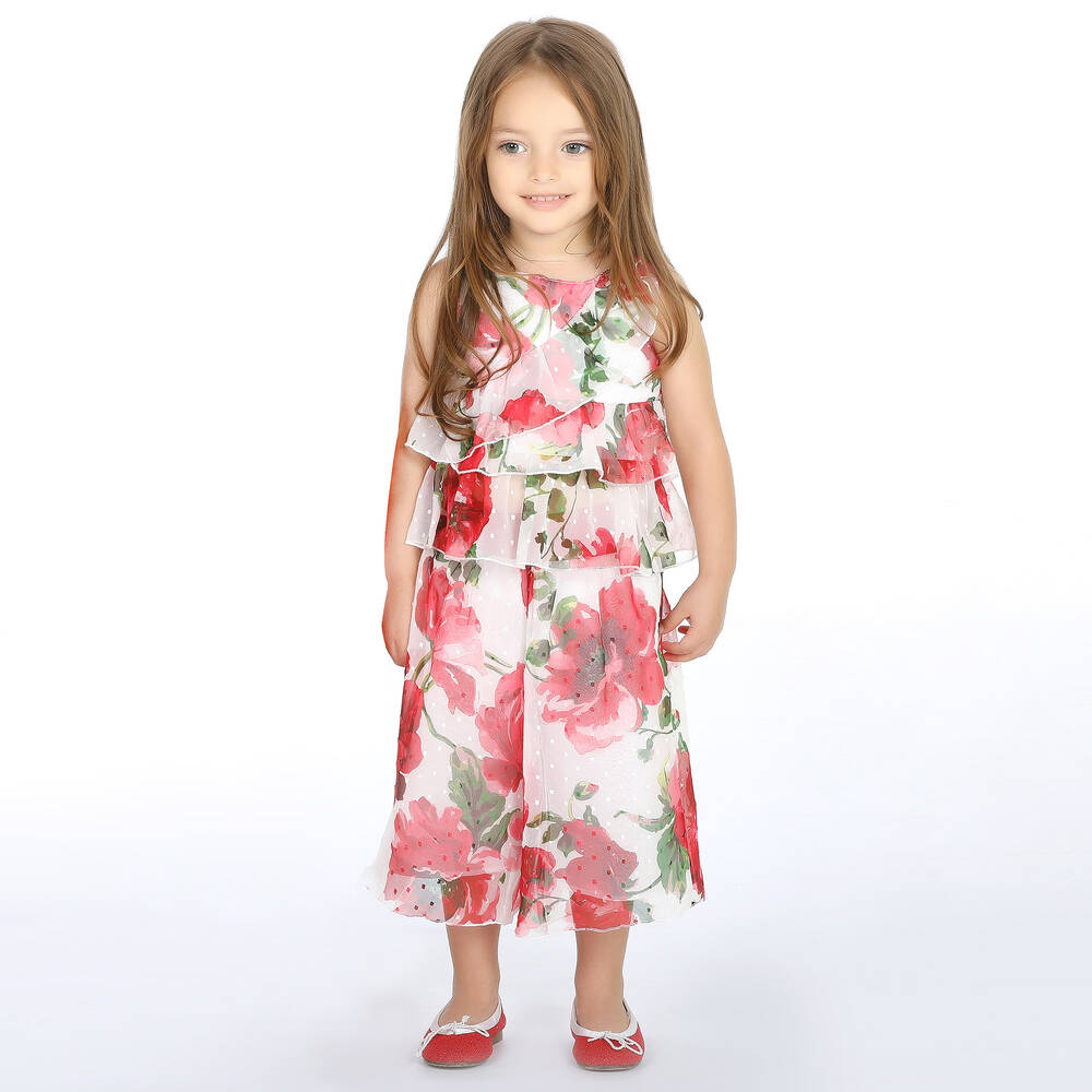 Pan Con Chocolate-Girls Red Rose Chiffon Culottes | Childrensalon Outlet