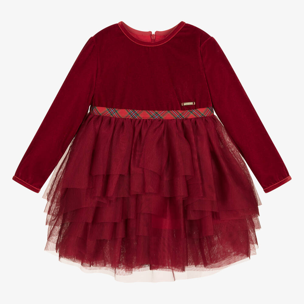 Pan Con Chocolate - Girls Red Velour & Tulle Dress | Childrensalon