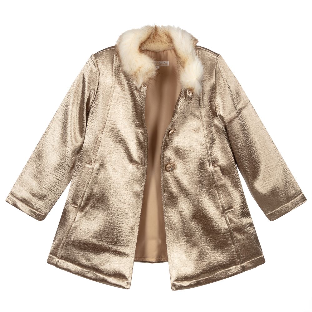Pan Con Chocolate Girls Shiny Gold Coat Childrensalon Outlet