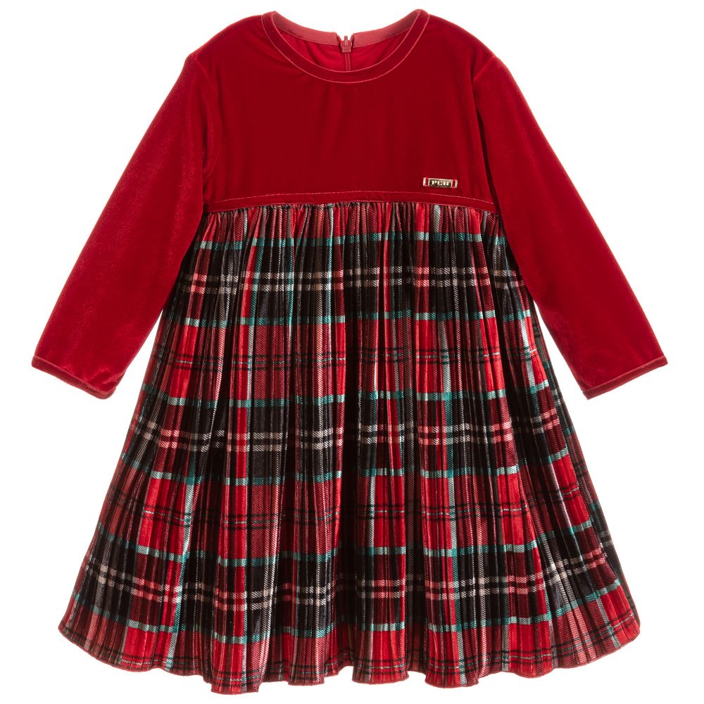 Pan Con Chocolate - فستان  تارتان مخمل لون أحمر  | Childrensalon
