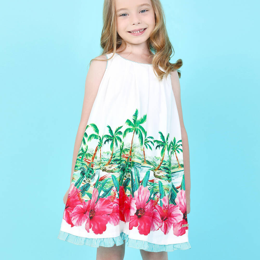 بان كون شوكولا-فستان قطن بوبلين لون أبيض | Childrensalon Outlet