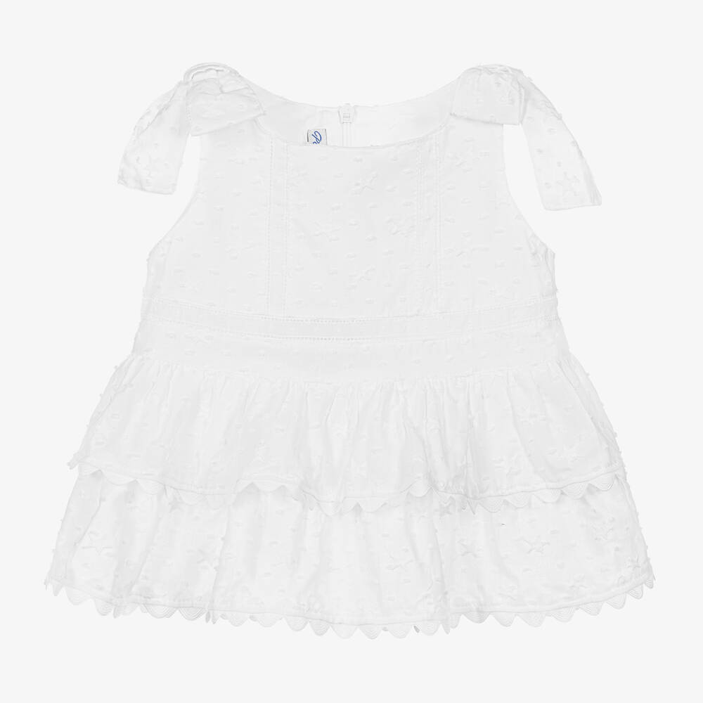 Pan Con Chocolate - فستان قطن بلوميتي مطرز لون أبيض للبنات | Childrensalon