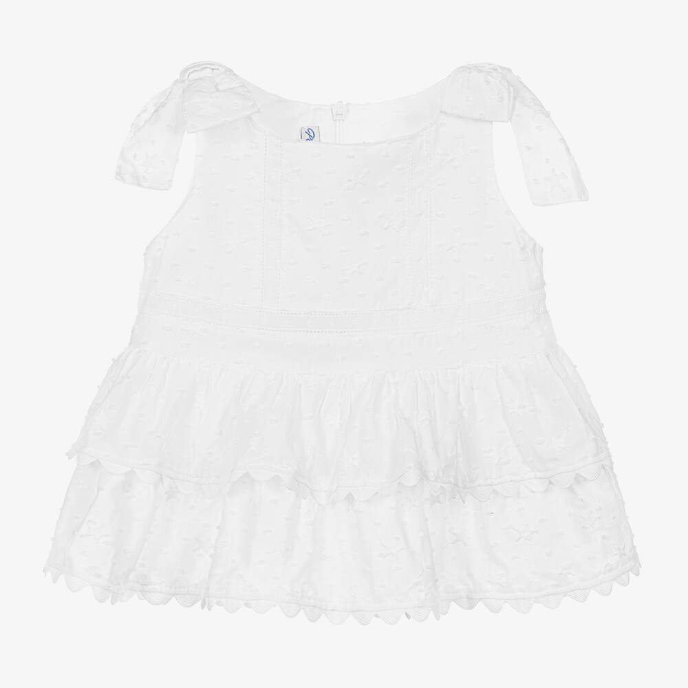 Pan Con Chocolate - Girls White Embroidered Cotton Top | Childrensalon