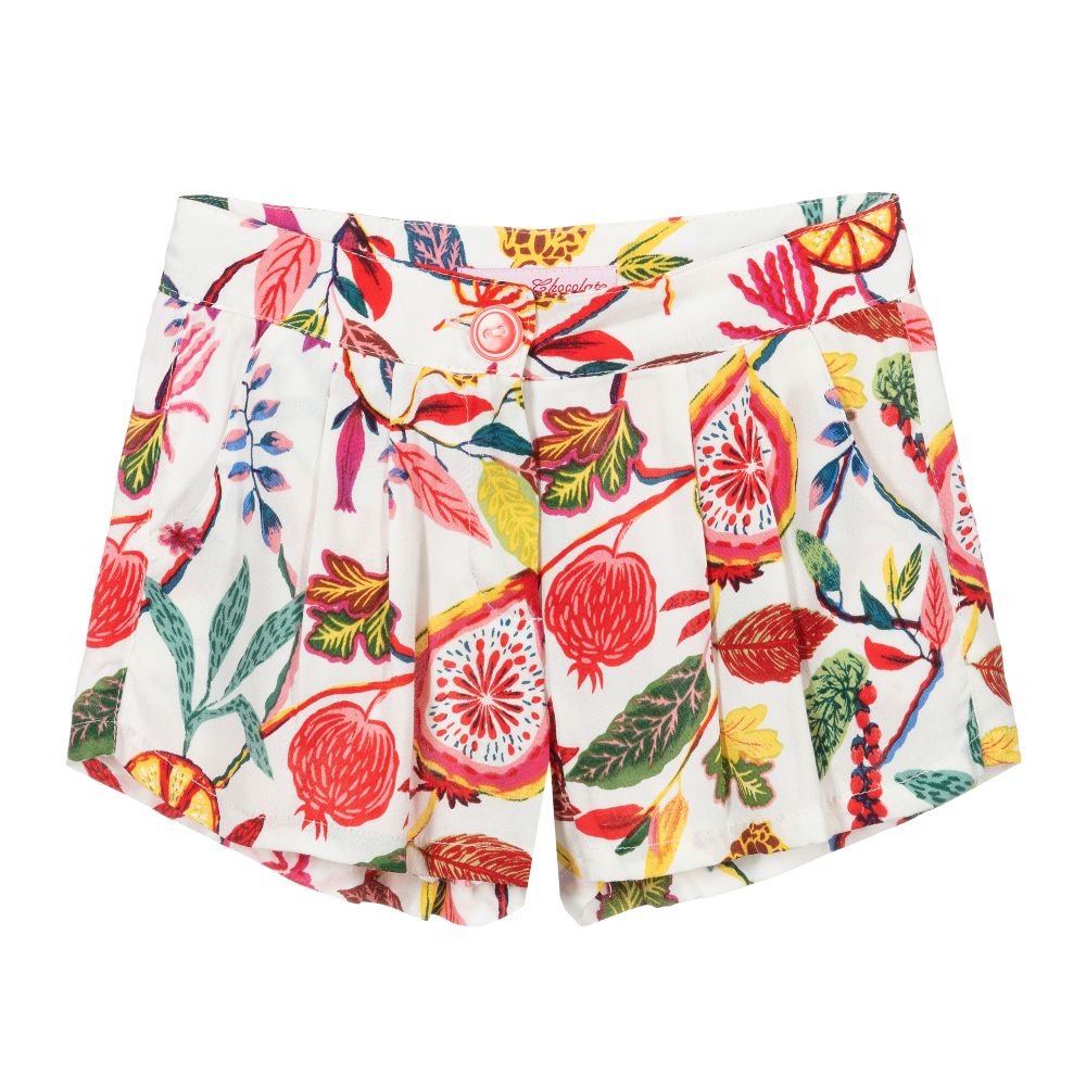 Pan Con Chocolate - Girls White Floral Shorts | Childrensalon