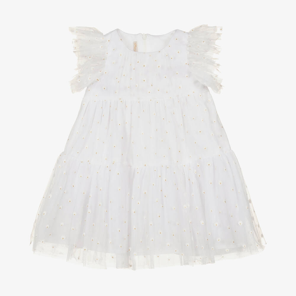 Pan Con Chocolate - Girls White Floral Tulle Dress | Childrensalon