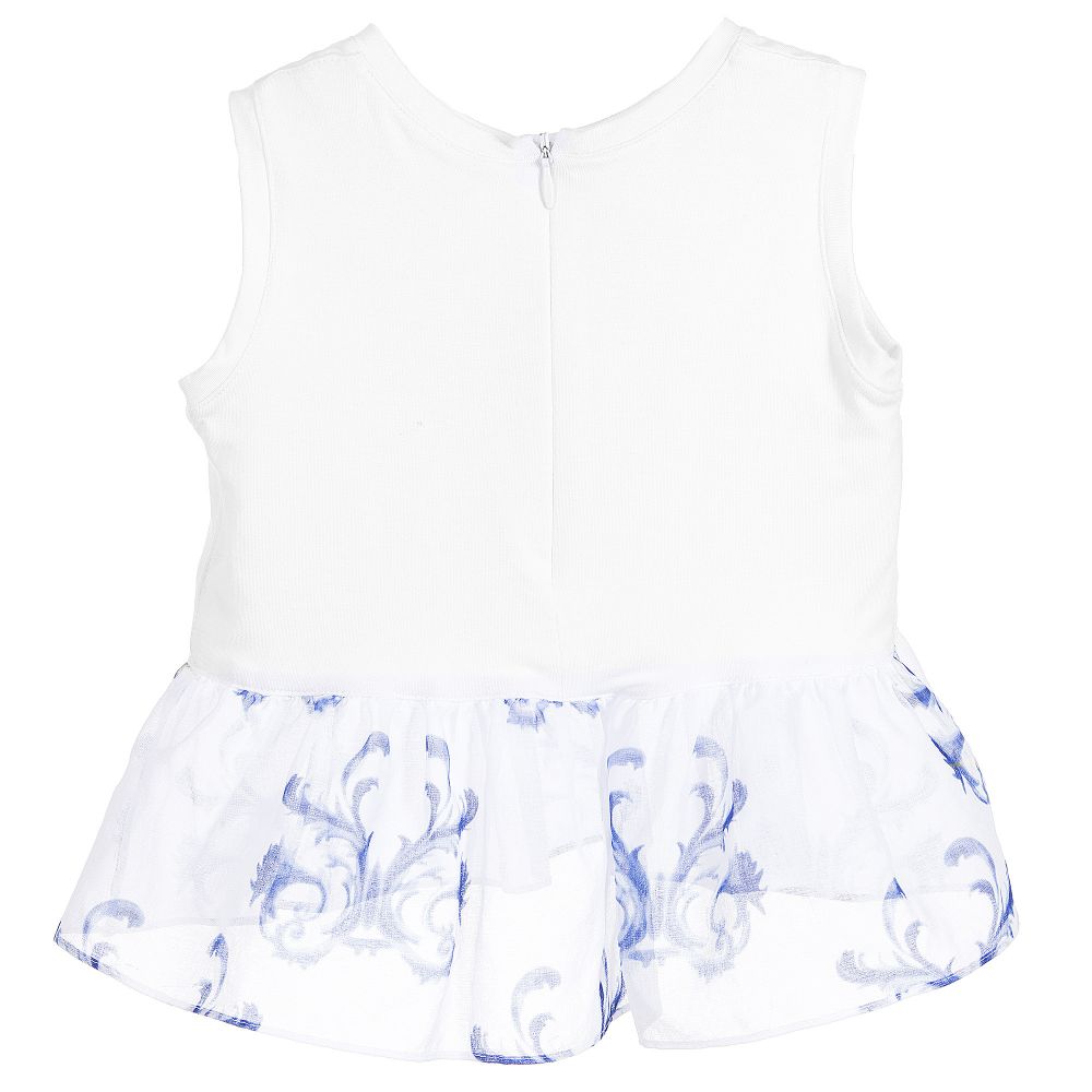 Pan Con Chocolate-تي شيرت جيرسي لون أبيض و أزرق للفتيات | Childrensalon Outlet