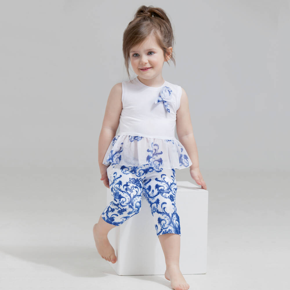 Pan Con Chocolate-تي شيرت جيرسي لون أبيض و أزرق للفتيات | Childrensalon Outlet