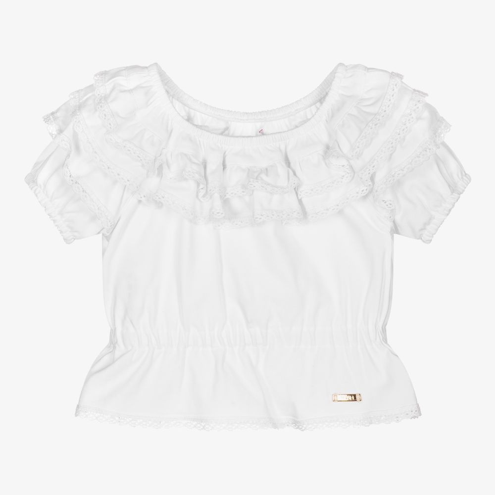 Pan Con Chocolate Girls White Ruffle T Shirt Childrensalon Outlet