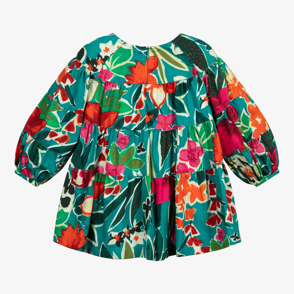 Pan Con Chocolate-Green Cotton Floral Dress | Childrensalon Outlet