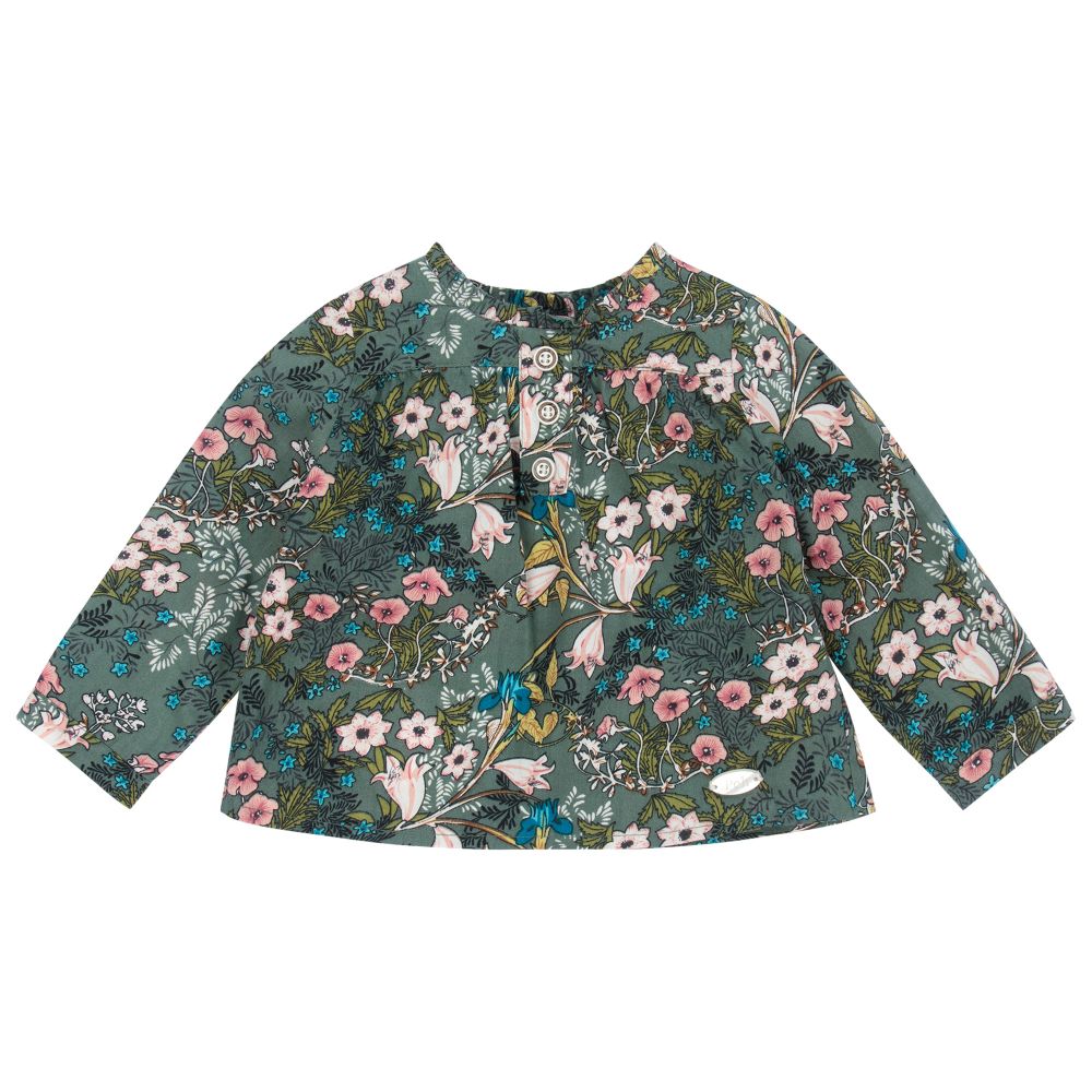 Pan Con Chocolate - Green Floral Cotton Blouse | Childrensalon