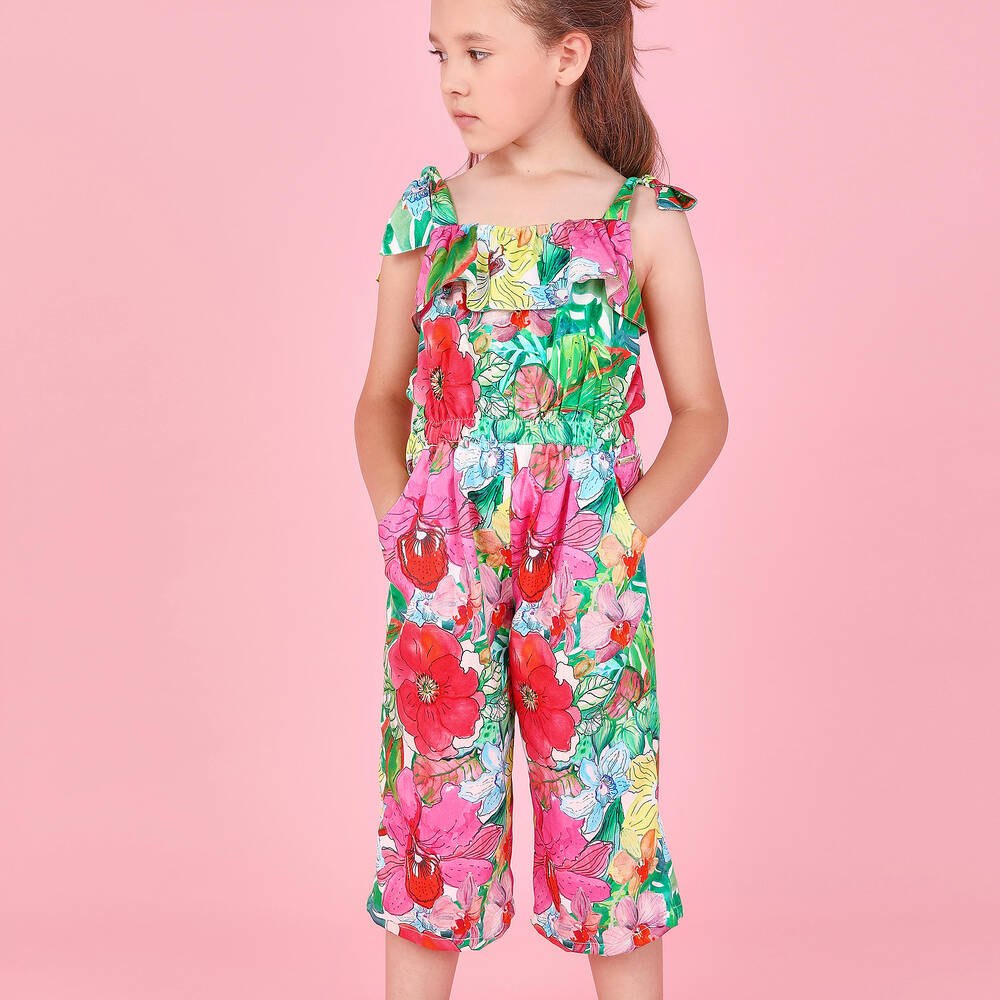 Pan Con Chocolate-Green & Pink Floral Jumpsuit | Childrensalon Outlet