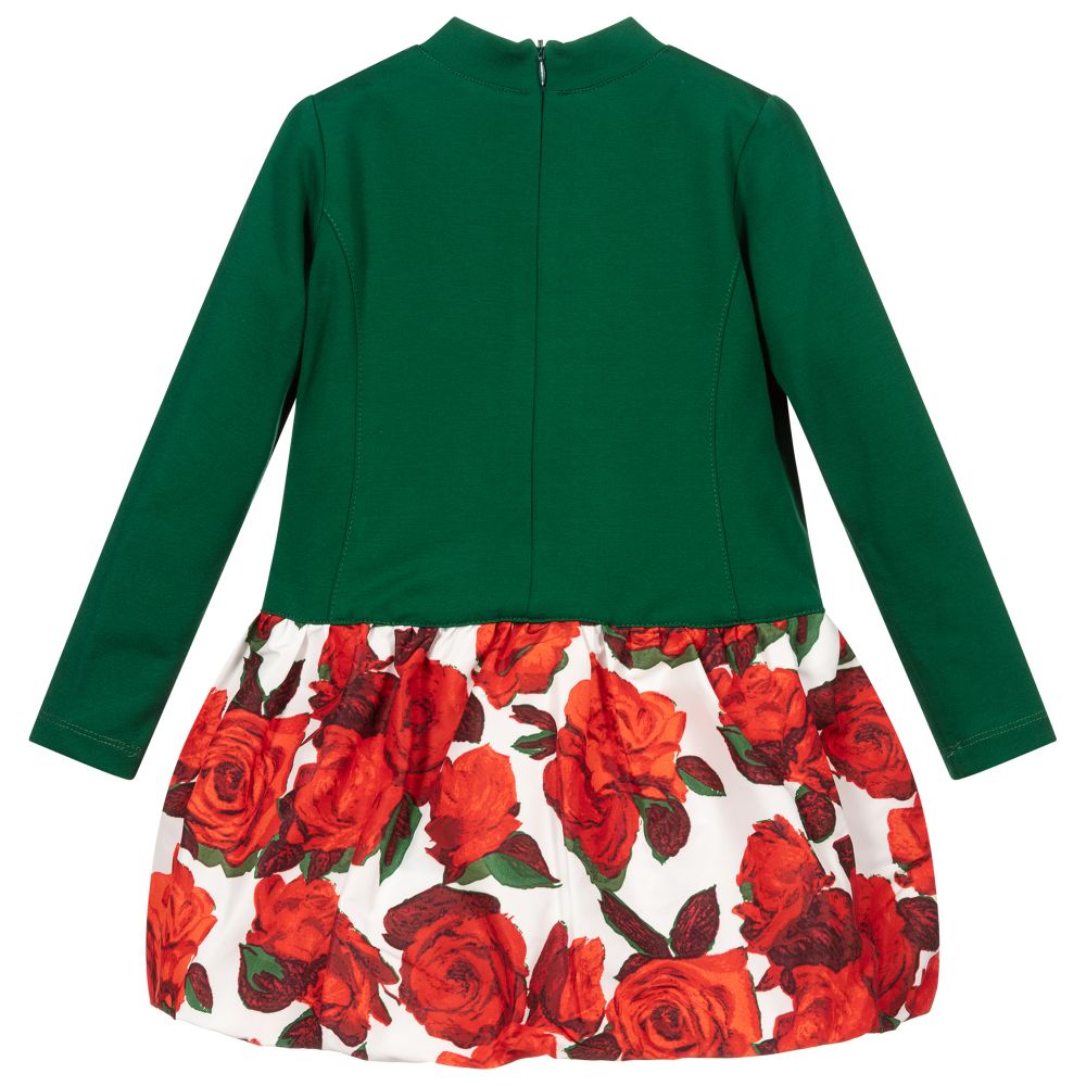 بان كون شوكولا-Green & Red Floral Dress | Childrensalon Outlet