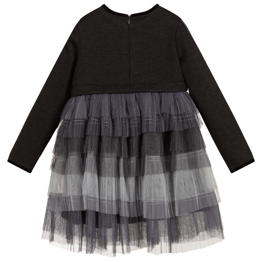 Pan Con Chocolate-Grey Tiered Tulle Dress | Childrensalon Outlet
