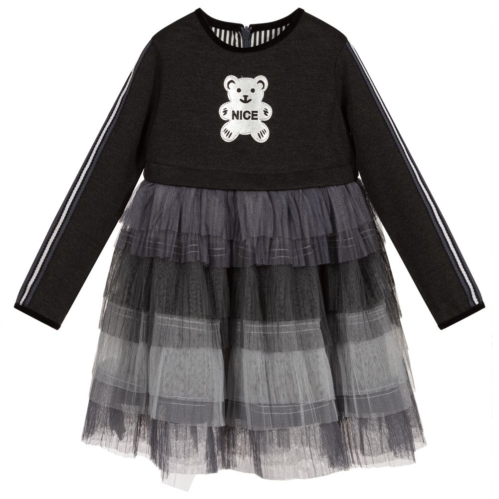 Pan Con Chocolate - Grey Tiered Tulle Dress | Childrensalon