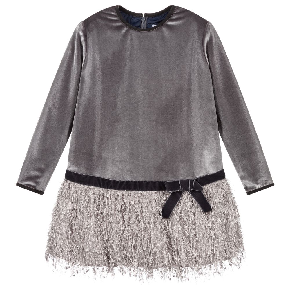 Pan Con Chocolate - Grey Velour & Feathery Dress | Childrensalon