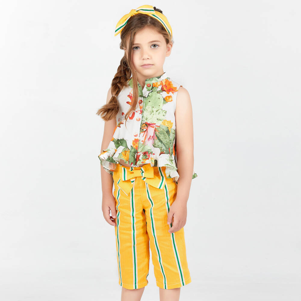 Pan Con Chocolate-بلوز قطن لون عاجي، برتقالي وأخضر | Childrensalon Outlet