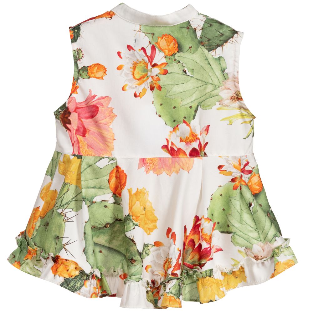 Pan Con Chocolate-بلوز قطن لون عاجي، برتقالي وأخضر | Childrensalon Outlet