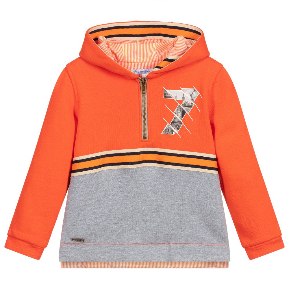 Pan Con Chocolate - Orange & Grey Cotton Hoodie | Childrensalon