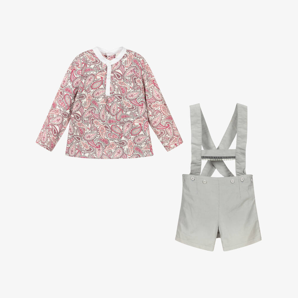 Pan Con Chocolate-Pink & Grey Shorts Set | Childrensalon Outlet