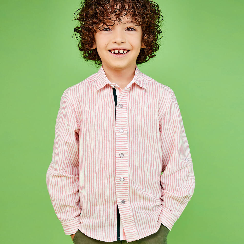 Pan Con Chocolate-Pink Stripe Cotton Shirt | Childrensalon Outlet