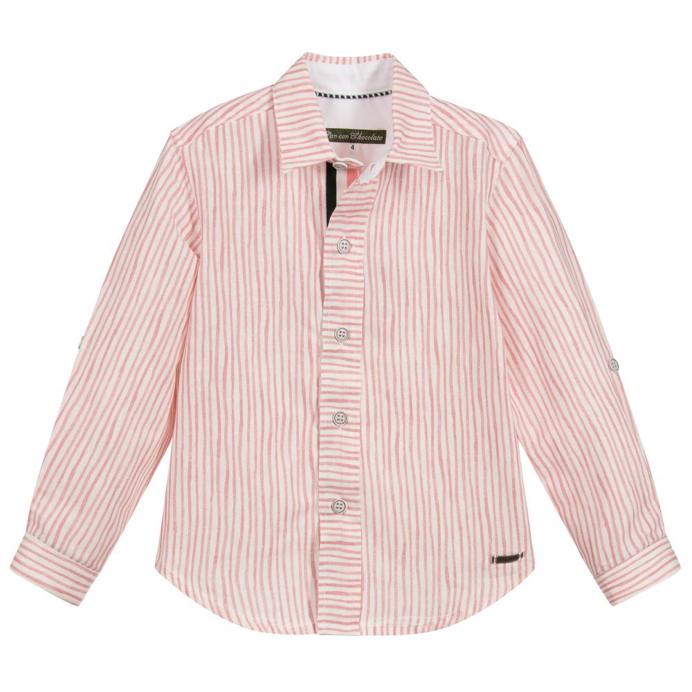 Pan Con Chocolate-Pink Stripe Cotton Shirt | Childrensalon Outlet