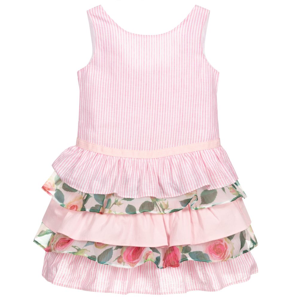 Pan Con Chocolate - Pink Striped Linen Dress | Childrensalon