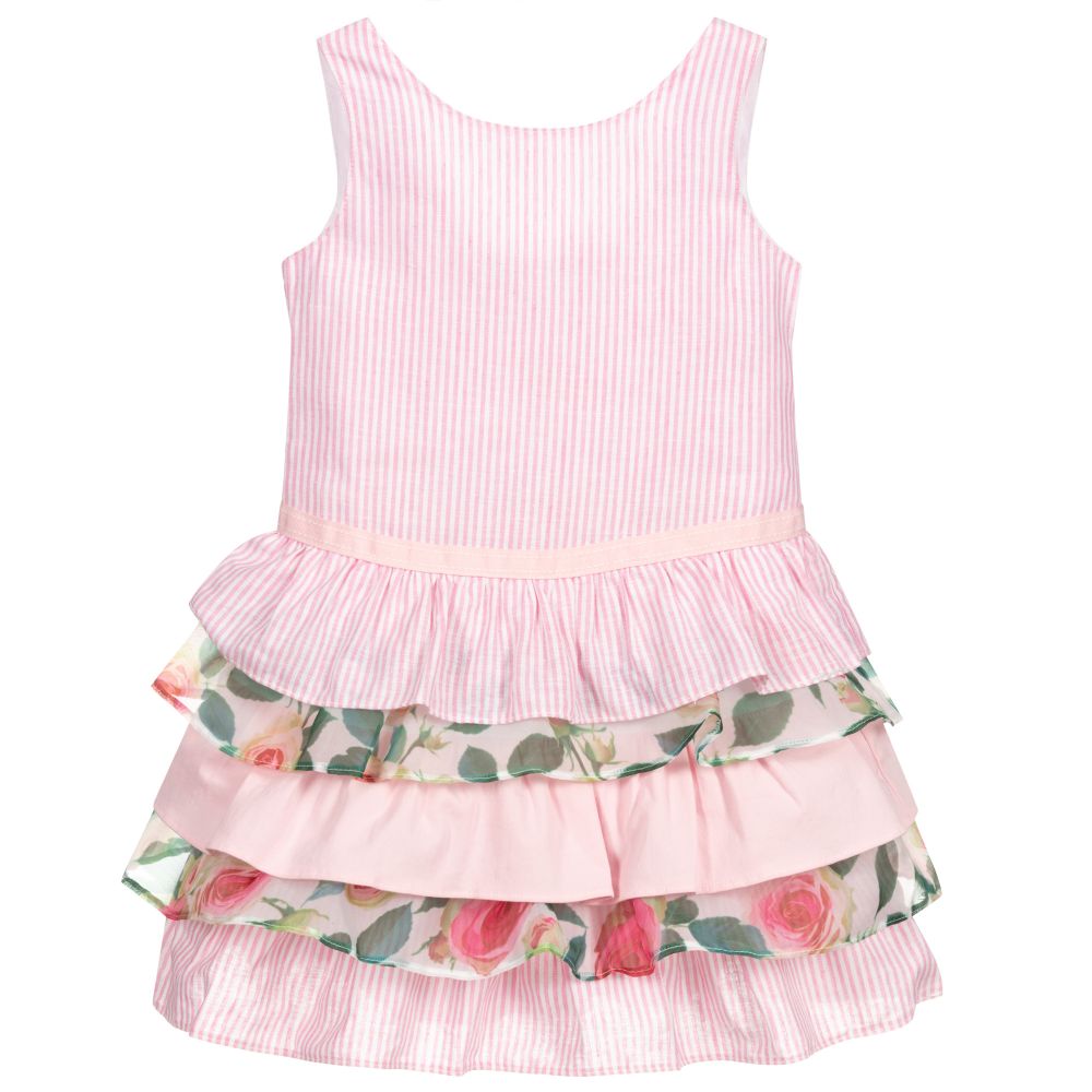 Pan Con Chocolate-Pink Striped Linen Dress | Childrensalon Outlet