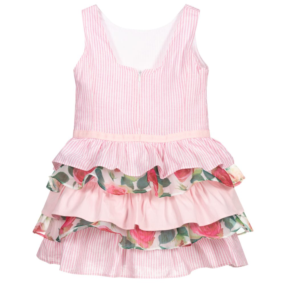 Pan Con Chocolate-Pink Striped Linen Dress | Childrensalon Outlet