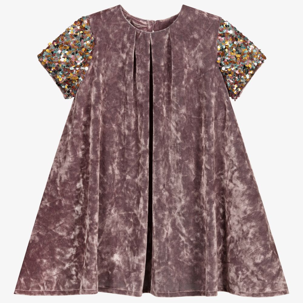 Pan Con Chocolate - فستان قطيفة مزين بترتر لون زهري | Childrensalon
