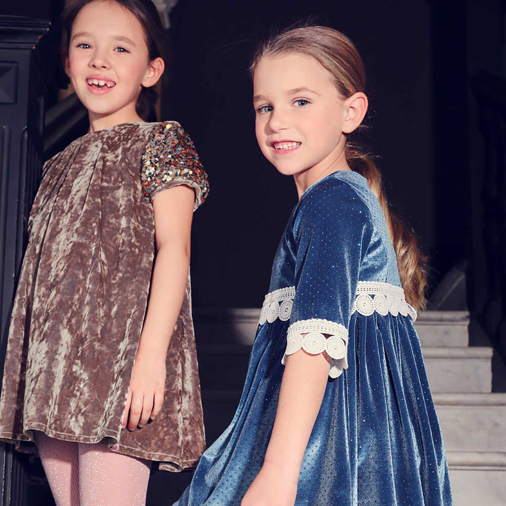 Pan Con Chocolate-Pink Velour Sequin Dress | Childrensalon Outlet