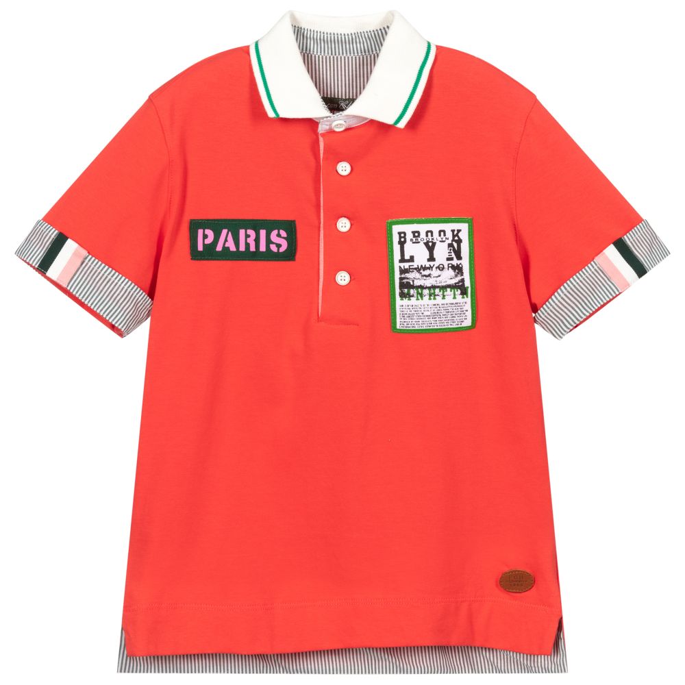 Pan Con Chocolate - Red Cotton Jersey Polo Shirt | Childrensalon