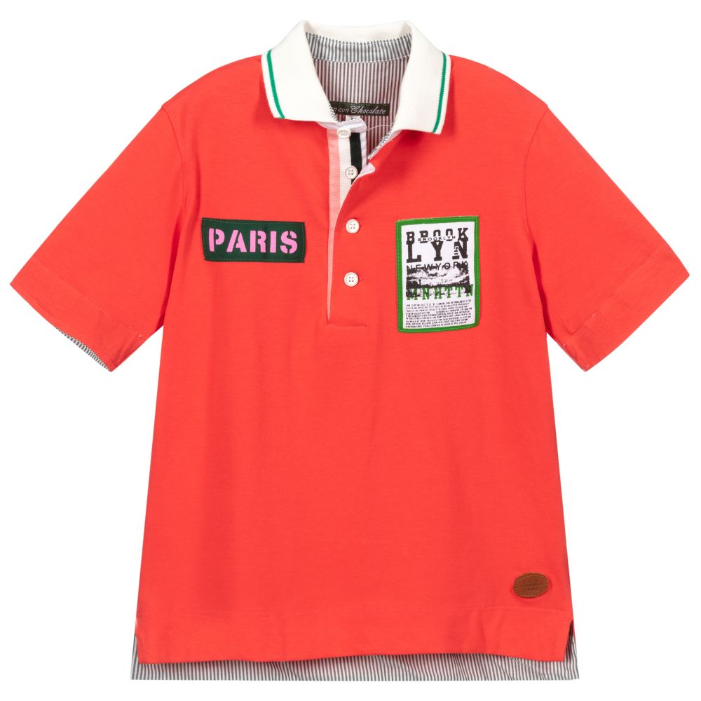 Pan Con Chocolate-Red Cotton Jersey Polo Shirt | Childrensalon Outlet