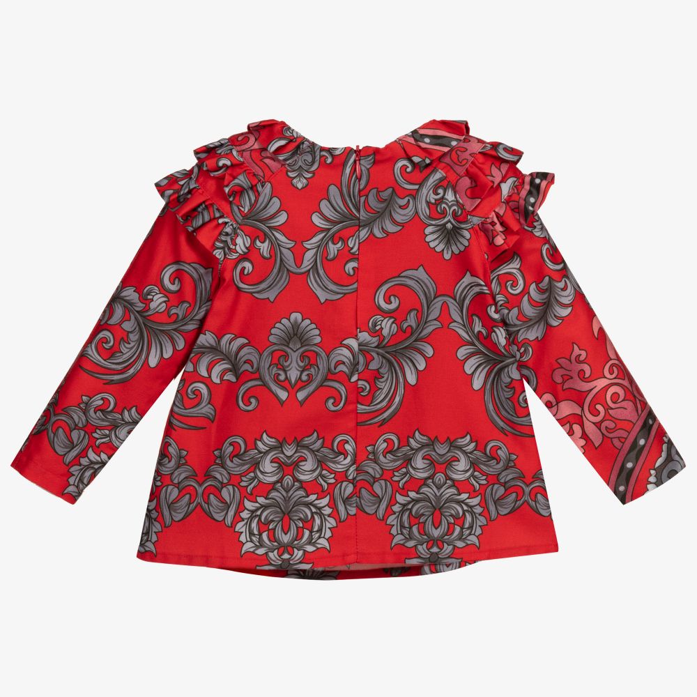 Pan Con Chocolate-بلوز قطن لون أحمر ورمادي للبنات | Childrensalon Outlet